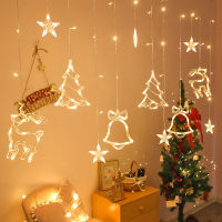 LED Deer Star Moon Curtain Light Christmas Flashing Garland String Fairy Lights Outdoor for Home Wedding Party New Year Decor