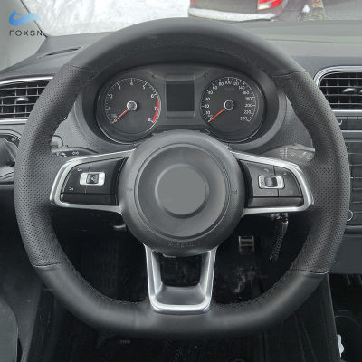 อุปกรณ์เสริมในรถยนต์พรุน-ไมโครไฟเบอร์หนังพวงมาลัยฝาครอบล้อตัดสำหรับ VW G Olf 7 GTI กอล์ฟ R MK7โปโล S Cirocco 2015 2016