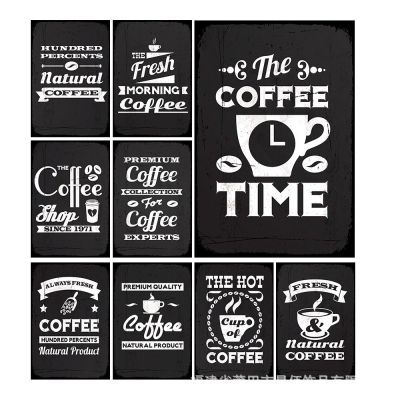 Metal Signs Coffee Time Black Background Decorative Plaques Vintage Cafe Bar Tin Sign Plate Painting Decor Kitchen Wall Poster