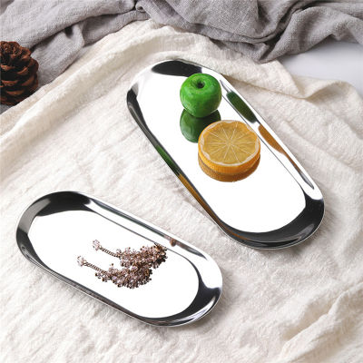 Stainless Steel Storage Tray Dish Jewelry Ring Organizer Bread Dessert Plate Golden Oval Plate Desktop Decoration 1Pc