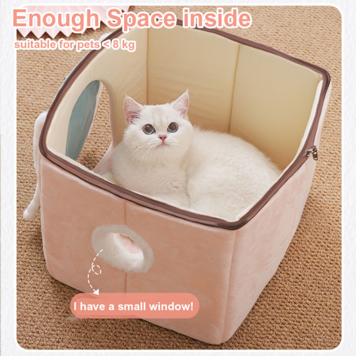 hoopet-cute-fully-enclosed-house-for-cats-warmth-winter-pet-house-super-soft-sleeping-bed-for-puppy-cat-house-suppliers