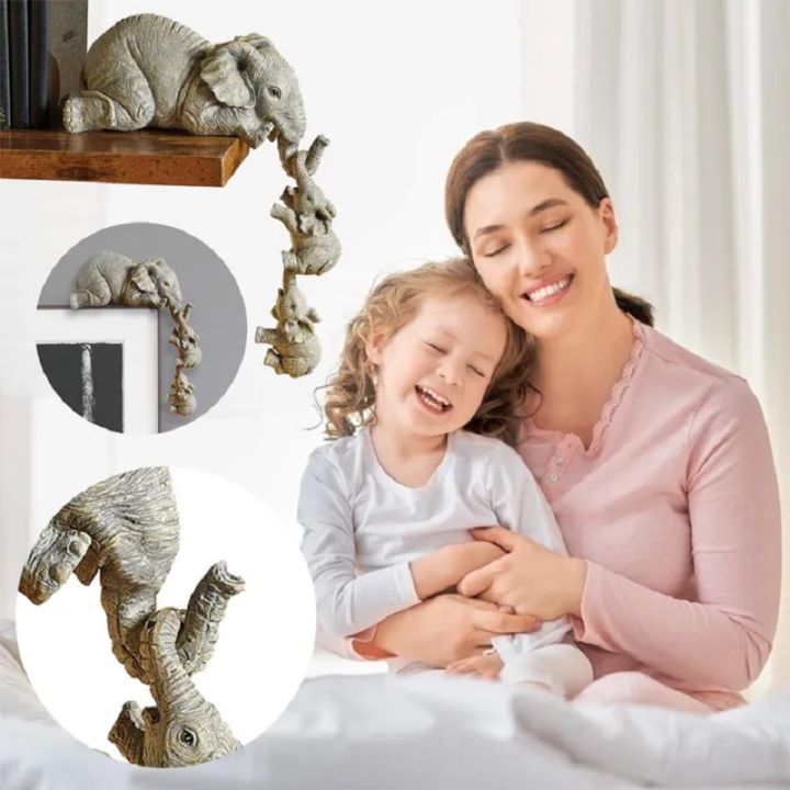 ตุ๊กตาช้างน่ารัก3ชิ้น-เซ็ตถือช้างเรซิ่นงานประดิษฐ์บ้านเด็กช้างของขวัญตกแต่ง