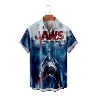 Shark Print Beach Shirt Hawaii Vacation Casual Beach Man 3D Short Sleeved Loose Breathable Top Lapel Shirt