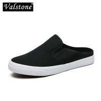 Valstone New Canvas Mens Mules Light Casual Flats Half Slipper for Men Breathable Non-Leather Male Flats Half Shoes Black White