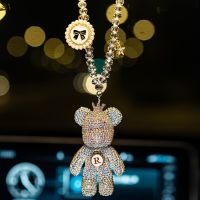 Cartoon Diamond Crystal Bow Bear Car Pendant Mirror Hanging Ornaments Bling Car Interior Decoration Women Accessories