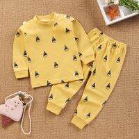 [COD] Childrens underwear set pure baby round neck home clothes childrens spring and autumn models male female long johns Korean version