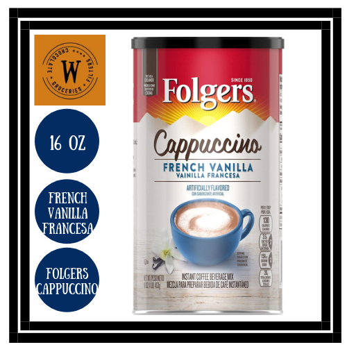 FOLGERS Cappuccino French Vanilla Francesa Instant Coffee Beverage Mix