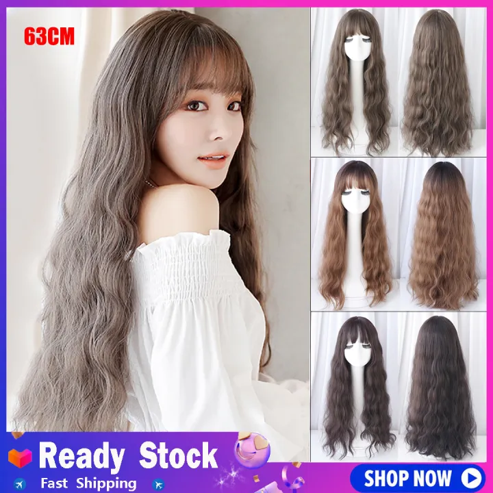 63CM long curly hair big wavy curly hair European And American Lady  Fleeciness Long Curly Hair Big Wave Curls Long Hair 【honey pudding -black  on the head】 High Quality Durable | Lazada