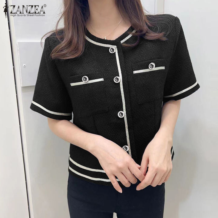 สินค้ามาใหม่-จัดส่งฟรี-fancystyle-zanzea-สไตล์เกาหลีของผู้หญิงเสื้อเสื้อสีคมชัดติดกระดุมแฟชั่นเสื้อยืดคอกลม-10