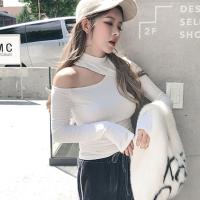 เสื้อยืดแขนยาวผู้หญิง Halter Cold Shoulder สไตล์เกาหลี