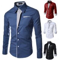 Fast Shipping Spot 2023 New MenS Shirt Fashion British Slim Trendy Contrasting Casual Long -Sleeved Men