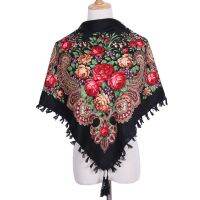 【CC】▪  Hijab Ukrainian Embroidery Headscarf for Print Warm Due Cotton blend Scarf Bandana Shawl 35.5in