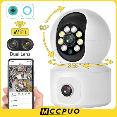 Ccpuo เลนส์คู่4K 8mp Wifi กล้องรถยนต์ Ptz กล้องนิรภัยทารกที่บ้าน Cctv ภายในอาคารสองหน้าจอการติดตามมนุษย์