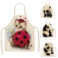 New Panda Pattern Womens Kitchen Apron Sleeveless Cotton Linen Apron Household Cooking Baking Bib Cleaning Antifouling Tool Aprons