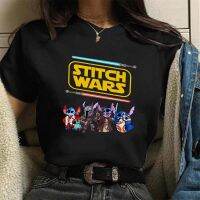 เสื้อเบลาส์สำหรับผู้หญิง2023 Stitch Wars แฟชั่นที่สร้างสรรค์ Disney เสื้อยืดสีดำ2023เสื้อกลางแจ้งลำลองใส่อยู่บ้านในฤดูใบไม้ผลิฤดูร้อนเสื้อยืด