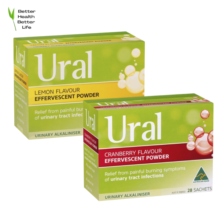 Ural Effervescent Powder, Original Lemon flavour, Cranberry flavour 28