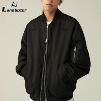 Lansboter เสื้อแจ็กเก็ตสำหรับผู้ชาย-เครื่องแบบเบสบอลไฮสตรีทแฟชั่นแบบหลวมเสื้อของผู้ชายสำหรับฤดูกาลอบอุ่นเย็นปักรูปตัวอักษรแบรนด์อินเทรนด์ย้อนยุคญี่ปุ่น