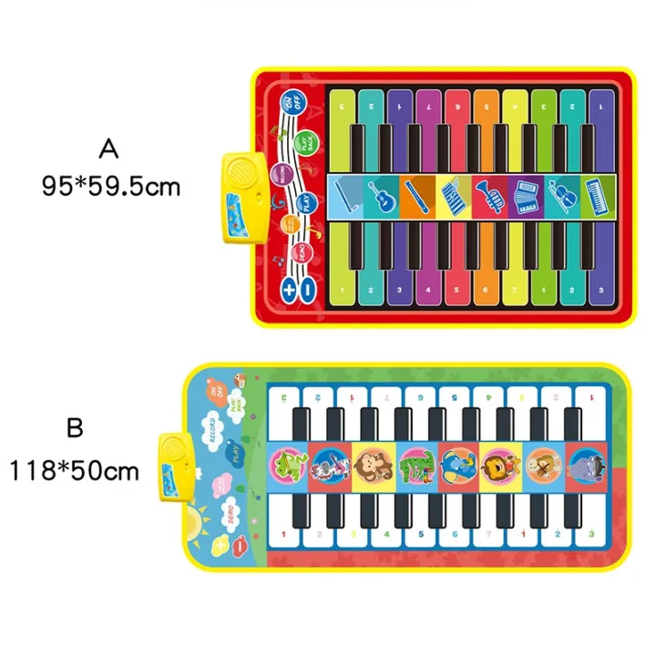 เสื่อดนตรี9รูปแบบสองแถวพร้อมเครื่องดนตรีคีย์บอร์ดเปียโนพื้นเกมดนตรีของเล่นเพื่อการศึกษาพรมสำหรับเด็กทารก