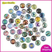 JIYAN2866 50Pcs 50รูปแบบ Cabochons แก้วพิมพ์ลาย 12mm ครับ กระจกสำหรับผู้หญิง พลอยโดมแบน กระเบื้องโมเสค ครึ่งรอบ หมุนแก้ว cabochons ทำเครื่องประดับ DIY