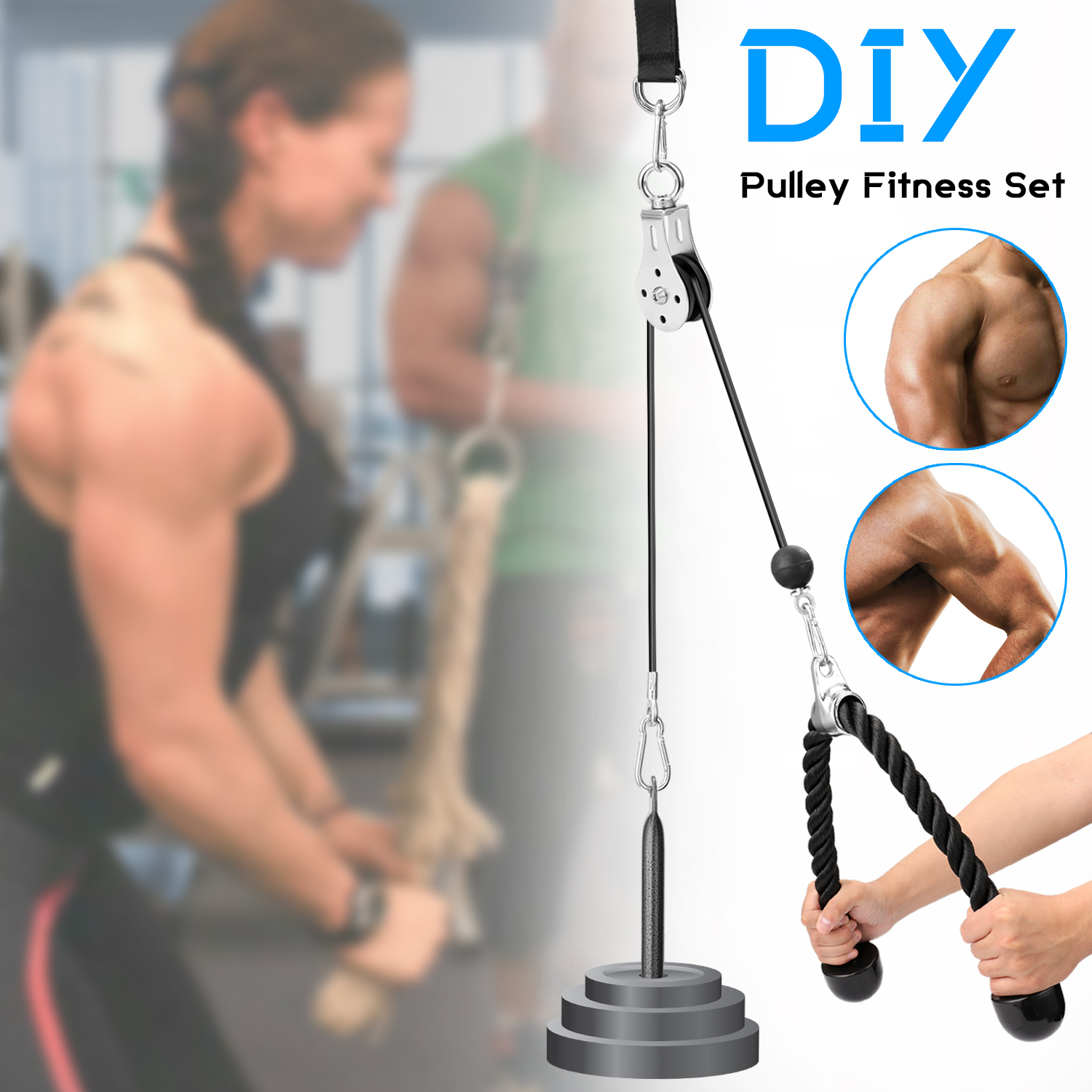 11Pcs Fitness DIY Pulley Cable Machine Set Biceps Triceps Arm Strength Training 