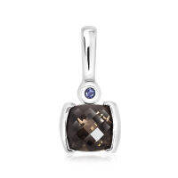 CHRISHA_จี้เงินแท้ 925 SILVER PENDANT WITH SMOKY QUARTZ + IOLITE ที่ส่องประกายแวววาว และ เคลือบด้วยทองคำขาว