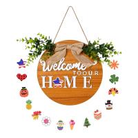 Welcome Sign For Front Door Interchangeable Holiday Hanger with Bow Porch Wall Wooden Seasonal Decor in Front of Door Country Farmhouse Hangings competent