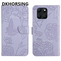 DKHORSING 2023ใหม่เคสหนังเคสสำหรับ HONOR X6A แฟชั่นฝาพับกระเป๋าสตางค์แบบดอกไม้ผีเสื้อเคสโทรศัพท์ Honor X6a 4G ฝาปิดซิลิโคน PU กันกระแทก