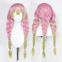 Mitsuri Kanroji Cosplay Wig Demon Slayer Kimetsu No Yaiba Long Pink Green Heat Resistant Hair Authentic Cosplay Wigs + Wig Cap