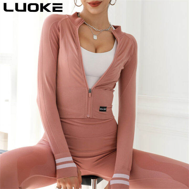 luoke-เสื้อแจ็กเก็ตมีซิปของผู้หญิง-เสื้อแจ็กเก็ตแขนยาวสำหรับใส่ออกกำลังกายเล่นโยคะกิจกรรมกลางแจ้งวิ่งเล่นกีฬายุโรปและอเมริกาใหม่