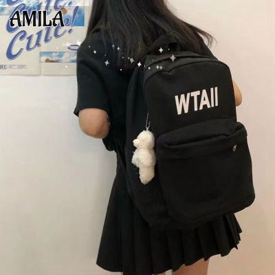 AMILA กระเป๋านักเรียนใหม่กระเป๋าเป้สะพายหลังของผู้หญิงสำหรับมัธยมต้นนักเรียนง่ายและอเนกประสงค์เป้แคนวาส