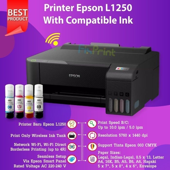 Printer Epson L1250 L 1250 Printer Tinta 003 C13t00v Print Warna Color Photo Infus Pabrik 9070