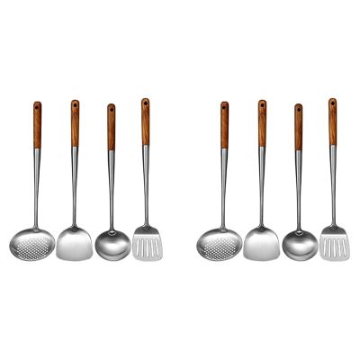 2X Long Handle Stainless Steel Wok Spatula Kitchen Slotted Turner Rice Spoon Ladle Cooking Tools Utensil Set