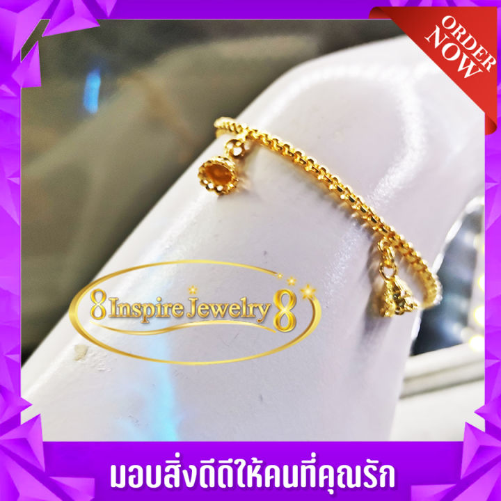 inspire-jewelry-สร้อยข้อมือลายบล็อคห้อยระฆังทองตอกลาย-แบบห่างๆ-น่ารักมาก-งานแบบร้านทอง-ปราณีต-ราคาเบาๆ