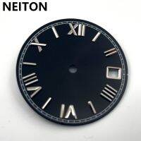 NEITON 28.5มม. นาฬิกาโรมันหน้าปัดสีเขียวสีดำสีน้ำเงินสีขาวเหมาะกับการเคลื่อนไหวของ NH35เปลี่ยนเล็บที่มีหน้าต่างปฏิทิน