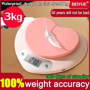 Pink Digital Kitchen Scale, 3kg/0.1g, Heart-shaped Food Scale