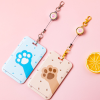 Cat Paw ID Card Case with Badge Reel Lanyard Clip Staff Identification Badges Holder Pass Access Card Cover Tag School Supplies