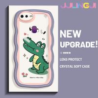 Jjlingji เคสสำหรับ OPPO F9 F9โปร A7x U1 Realme 2 Pro น่ารักไดโนเสาร์ดีไซน์ใหม่ครีมขอบคลื่นกันกระแทกแบบใสนุ่มเคสมือถือโปร่งใสลายกล้องถ่ายรูปเรียบง่ายอ่อนโยนฝาครอบป้องกัน