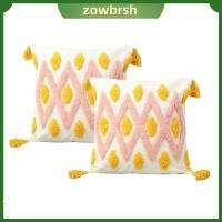 ZOWBRSH 2pcs 18X18นิ้ว ปลอกหมอนอิงโยน โบโฮ พร้อมพู่ห้อย ปลอกหุ้มหลัง ตกแต่งด้วยการตกแต่ง สีขาวสีชมพูสีเหลือง ปลอกหมอนสำหรับเด็ก โซฟาที่นอนโซฟา