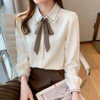 【Ready】? gh-end if womens autumn 23 new professnal formal terview floatg tie long-sed top