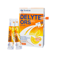 DELYTE ORS (Orange) เกลือแร่ ดีไลต์ โออาร์เอส รสส้ม(ยาสามัญประจำบ้าน)เกลือแร่สำหรับท้องเสีย 10 ซอง 1 กล่อง