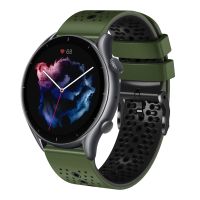 สำหรับ Amazfit GTR 3 Pro 22มม. เป็นรูสายสองนาฬิกาซิลิโคนสี (สีเขียวทหาร + ดำ)