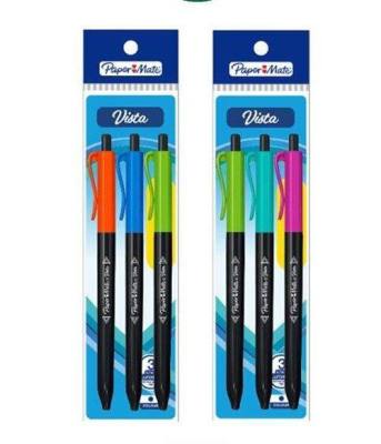 Paper Mate  ปากกาลูกลื่นเปเปอร์เมทวิสต้าแบบกด Vista ballpoint pen 0.7 mm Blue 3CT แพ็ค3(4895151556515)