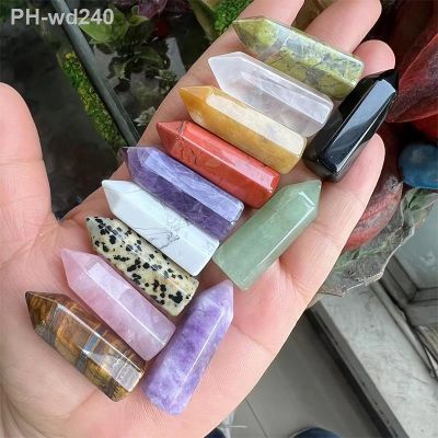 Hexagonal Column Ornament Natural Stone Rose Quartz Turquoise Tower Point Carved Crafts Healing Crystals Stone Home Decoration