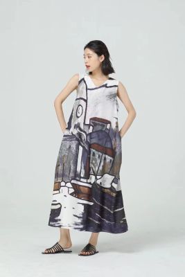 XITAO Dress Contrast Color Print Fashion Women Sleeveless Dress