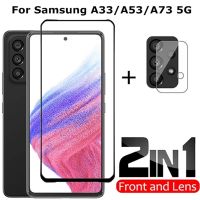 2in1 Samsung A53 / A73 / A13 / A33 / A23 / A03 / A52S / A52 / A22 / A12 / A02S / A03S / S21FE / S20FE ฟิล์มเลนส์กล้อง + ฟิล์มกระจกเต็มจอขอบดำ