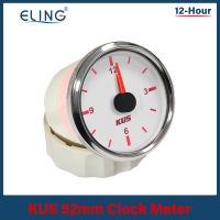 KUS 52mm Clock Meter Gauge 12-Hour Format with Red Backlight 12V24V for Car Boat Motorcycle