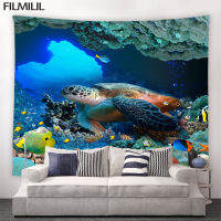 3D Sea Turtle Tapestry Tropical Fish Coral Ocean Underwater World Scenery Home Landscape Decor Cloth Children Room Wall Hanging