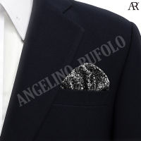 ANGELINO RUFOLO Pocket Square(ผ้าเช็ดหน้าสูท) ผ้าไหมทออิตาลี่คุณภาพเยี่ยม ดีไซน์ Flower สีเงิน/สีทอง/สีน้ำเงิน