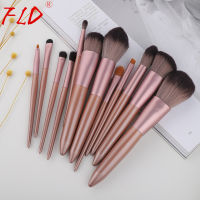 FLD 12Pcs Wood Handle ชุดแปรงแต่งหน้า Blush Brush Set Eye Eyeliner Powder Foundation Make Up Brushes Set Cosmetic Tools Kit