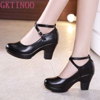 New 2023 Fashion Women Pumps With High Heels For Ladies Work Shoes Dancing Platform Pumps Women Genuine Leather Shoes Mary Janes